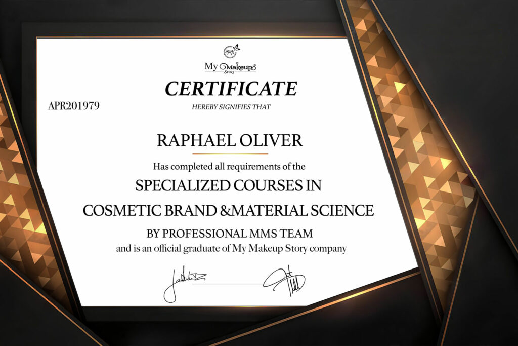 Raphael Oliver My Makeup Story certificate APR201979